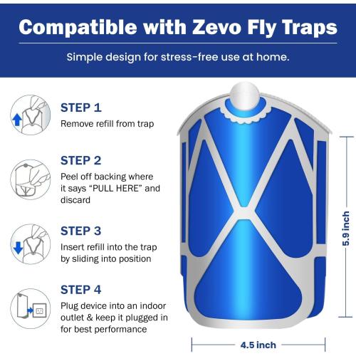 Refills for Zevo Flying Insect Trap (4-Count) - Value Pack, 40  Day Use - Replacement Cartridges for Zevo M364, M364A & MAX - Non-Toxic & Odorless (4)