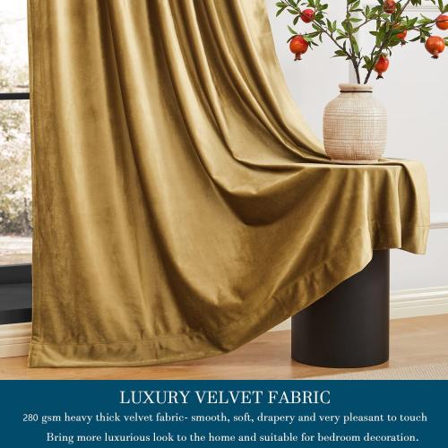 PRIMROSE Golden Velvet Curtains 120 inch Long for Living Room,Set of 2 Panels Blackout Rod Pocket Back Tab Window Treatment Room Darkening Heavy Decorative Curtains Drapes for Bedroom
