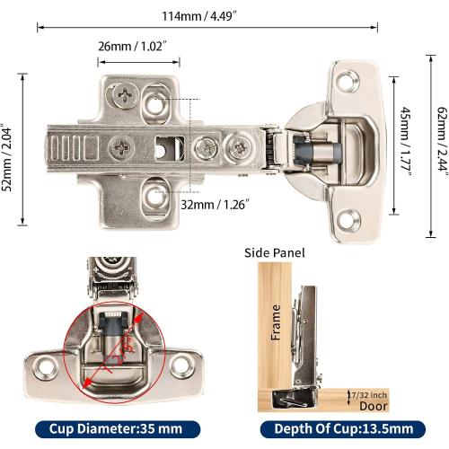 10 Pack Frameless Full Overlay Soft Close European Cabinet Hinges,4D Adjustment Speed Control,45~110° Open Angle,Clip On,Stainless Steel Concealed Hinges