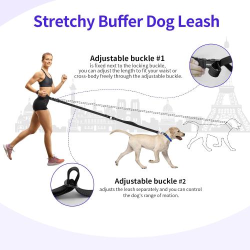 Hands Free Dog Leash by Kazazoo, Adjustable 5.8-8.5FT Waist & Crossbody Leash with Quick Off Buckle, Reflective Stitches for Walking, Jogging,Medium to Large Dogs M Size Black