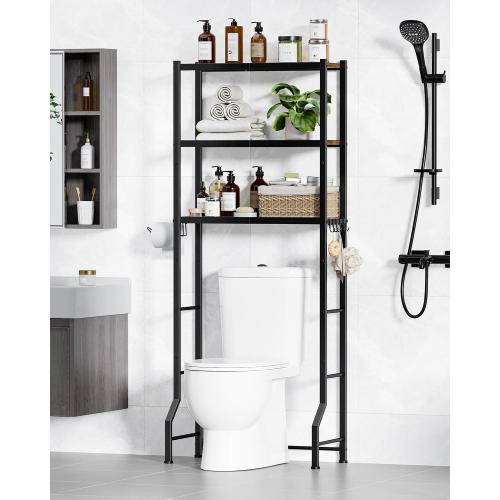 Kitsure Over The Toilet Storage Rack, 3-Tier Metal Frame | Small Bathroom, Space Saving Storage, Heavy Duty Metal Frame, Easy Assembly, Brown & Black, 61H