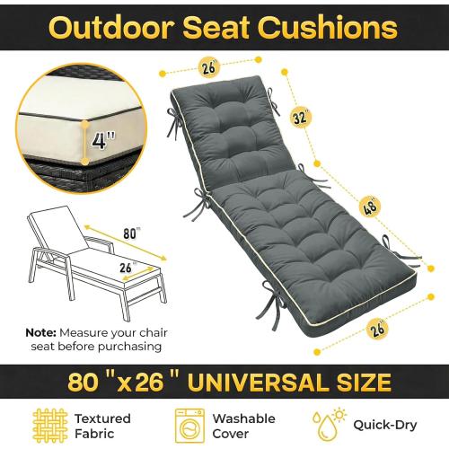2 Pack 80x26 Inch Folding Chaise Lounge Cushion Quick Dry (Gray) | Outdoor Sun Lounger Seat Pad with Shredded Foam for Patio Furniture, Deck Chairs, Poolside