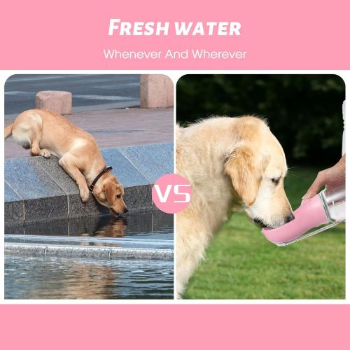 Kalimdor Dog Water Bottle, Leak Proof Portable Puppy Water Dispenser with Drinking Feeder for Pets Outdoor Walking, Hiking, Travel, Food Grade Plastic (19oz Pink)