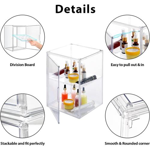 2Pack Makeup Organizer Storage, Large Capactiy Acrylic Bathroom Organizer, Clear Cosmetics Organizer Bins with Division Board for Vanity, Skincare, Countertop Storage and Display Case