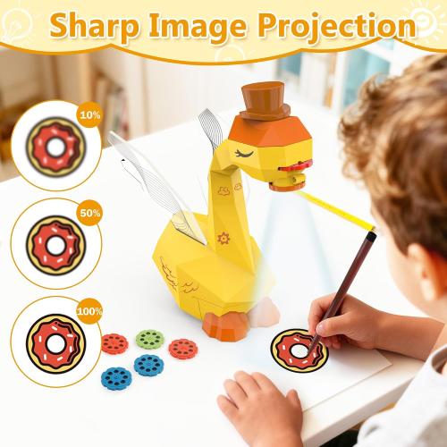 MFEESYOB Drawing Projector for Kids, Tracing and Drawing Projector for Kids with Cute Swan Look, Smart Art Sketcher Projector with 96 Stencils, Toddler Toys for Girls Boys 3 , Yellow