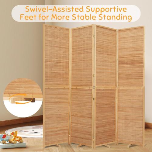 Bamboo Mesh Woven Room Divider 5.6FT,4 Panel Folding Privacy Screen,Brown | Hand-woven Bamboo Room Dividers,Folding Privacy Screens,Rotatable Support Feet,Freestanding,Portable Wall Divider