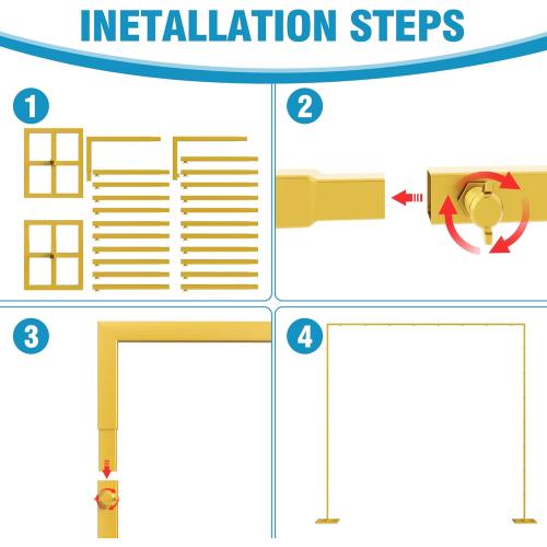 Fomcet 10FT x 10FT Backdrop Stand Heavy Duty with Base, Gold Portable Adjustable Pipe and Drape Kit, Square Metal Arch Party Frame for Wedding Birthday Parties Banquet Decorations