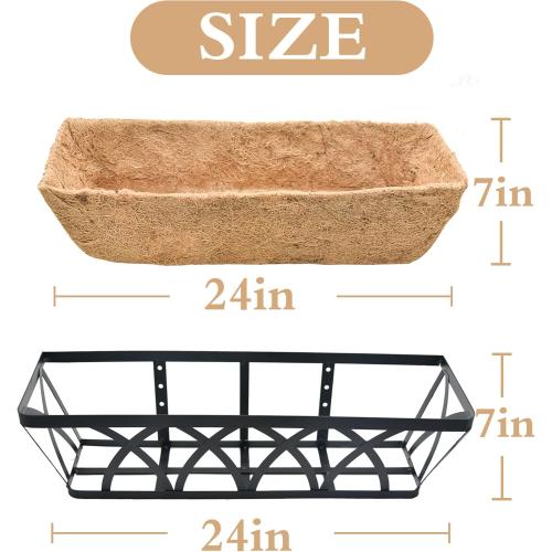Flat Railing Planter Window Box 2 Pack 24 Horse Trough Planter with Coco Fiber Liner Metal Window Planters Box Deck Balcony Rail Planters for Outdoor Porch Fence Patio