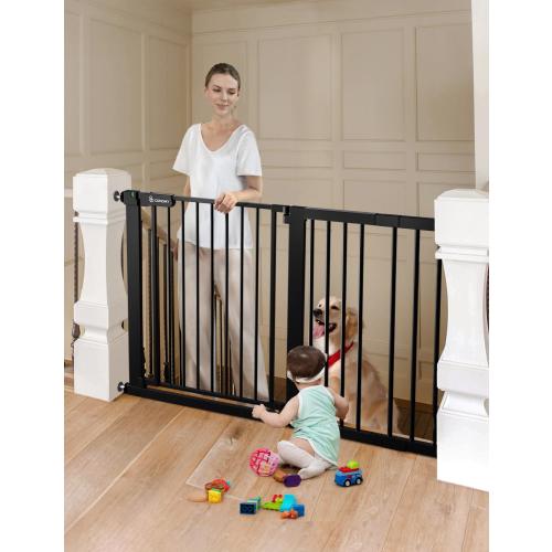 COMOMY 30 Tall Baby Gate for Stairs Doorways, Fits Openings 29.5 to 51.6 Wide, Auto Close Extra Wide Dog Gate for House, Pressure Mounted Easy Walk Through Pet Gate with Door, Black