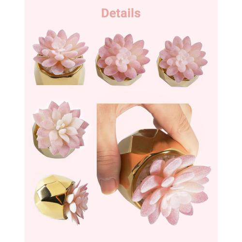VIVERIE Mini Succulents Plants Artificial in Pots-Pink with Golden Ceramic, Christmas Small Fake Succulents Plants for Home Decor Indoor for Women, Set of 2, Gifts for Mom