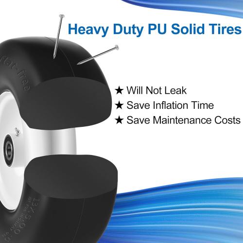 13x5.00-6 Flat Free Lawn Mower Tires and Wheels 3/4 5/8 1/2 Ball Bearings, 13x5x6 Zero Turn Mower Front Tires, Smooth Tires for Commercial Grade Lawn 3.25-5.25 Adjustable Centered Hub