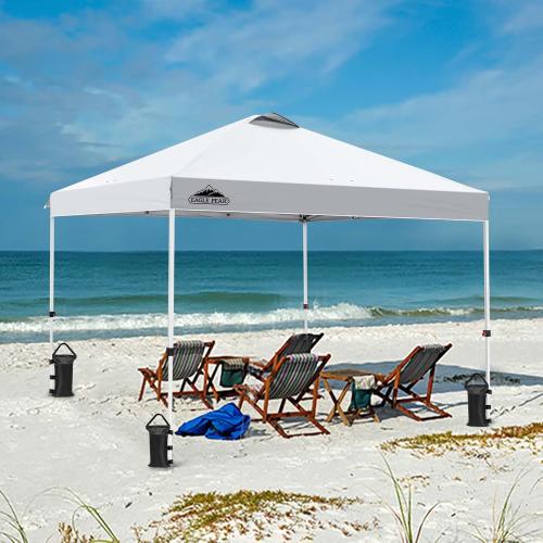 EAGLE PEAK Pop Up Canopy Tent with Wheeled Carry Bag, 8 Stakes, 4 Ropes, 4 Weight Bags, Easy Set Up Tent Canopy, 10x10 ft, 100sqft of Shade, White