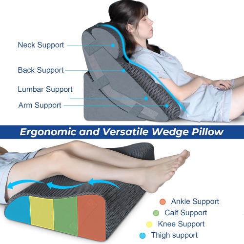 KingPavonini 4PCS Bed Wedge Pillow Post Surgery, Orthopaedic Sleeping Wedge Pillow Set for Neck, Back and Leg Pain Relief, Acid Reflux, GERD, Memory Foam Pillow for Sleep Apnea with Travel Bag