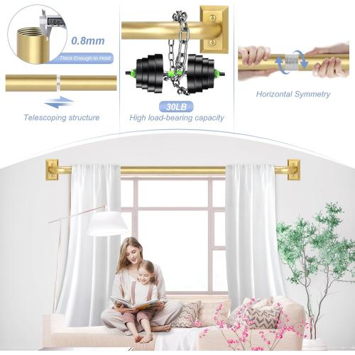 Gold Wrap Around Curtain Rods 2 Pack:Blackout Heavy Duty Adjustable Window Curtain Rod for Bedroom Kitchen,Modern Decorative Curved French Metal Drapery Rods Easy Install,Brushed Gold 48-90