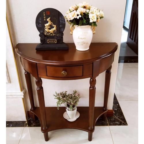 Solid Wood Console Table with Drawer, Semi-Circle Entryway Storage Shelf, Half-Moon Porch Table Side Elegant Vintage Sofa for Living Room (Walnut-Colored (23.6 L x 11.8 W x 31.5 H))