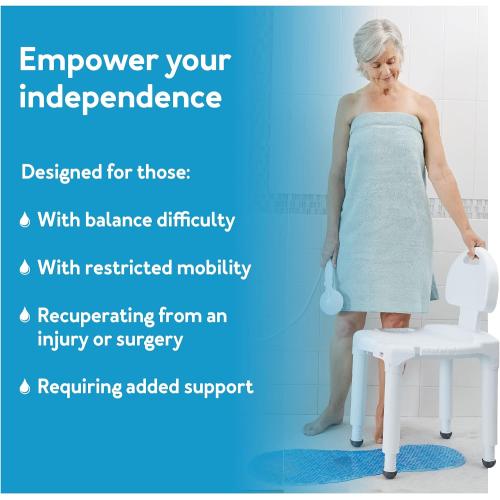 Carex Bath Seat And Shower Chair with Backrest for Seniors, Bath Chair For Elderly, Disabled, Handicap, and Injured Persons, Supports Up To 400lbs, Shower Seat For Inside Shower, Made in USA