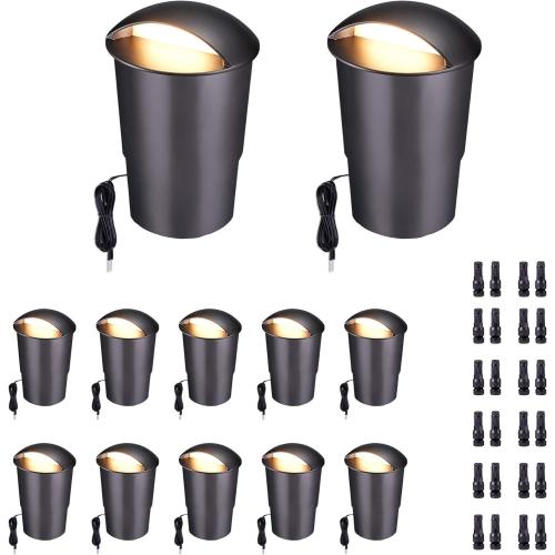 In Ground Well Lights 2700K - 12V Wired One Directional Inground Fixture, 5 Colors Ground Landscape Lighting, LED ORB Aluminum for Patio Sideway Pathway 3W 170LM 12 Pack