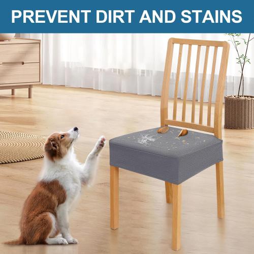 Smiry Waterproof Seat Covers for Dining Room Chairs Set of 4, Stretch Jacquard Removable Washable Chair Seat Slipcovers Protector, No Rear Covers, Grey