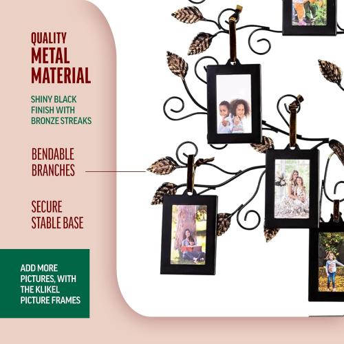 20x 18 Klikel Family Tree Picture Frame Display with 10 Hanging Picture Photo Frames | Large 20 x 18 Metal Tree | 10 Ornamental 2x3 Frames