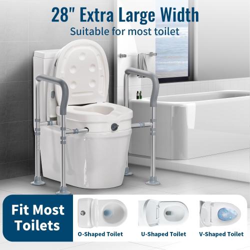Raised Toilet Seat for Seniors with Handles - 3.5in Elevated Toilet Seat Risers, Elevated Toilet Safety Seat with Adjustable Width & Height, Ideal for Elderly, Pregnant & Handicapped (with Lid)