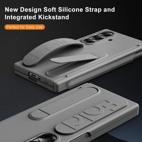for Samsung Galaxy Z Fold 7 Case with Finger Strap Built-in S-Pen Slot & Pen Full Hinge Coverage Protection Screen Protector Cover for Samsung Galaxy Fold 7 (Gray)