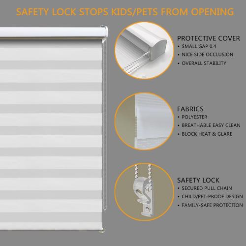 SUNWAY Corded Zebra Roller Blinds for Windows, Dual Layer Zebra Roller Sheer Blind, Easy Light Control for Privacy Light Filtering Roller Shades for Windows (19 W x 72 H, White)