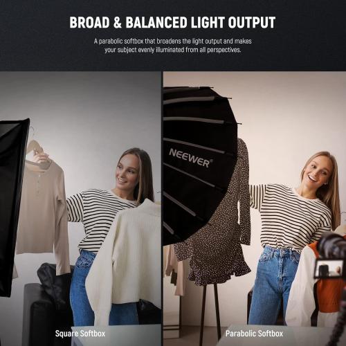 NEEWER Basics Parabolic Softbox Kit, 26/65cm Bowens Mount Soft Box with Light Diffusers for Studio Photography Video Recording Streaming Lighting Compatible with Godox Compatible with Aputure, NS37P