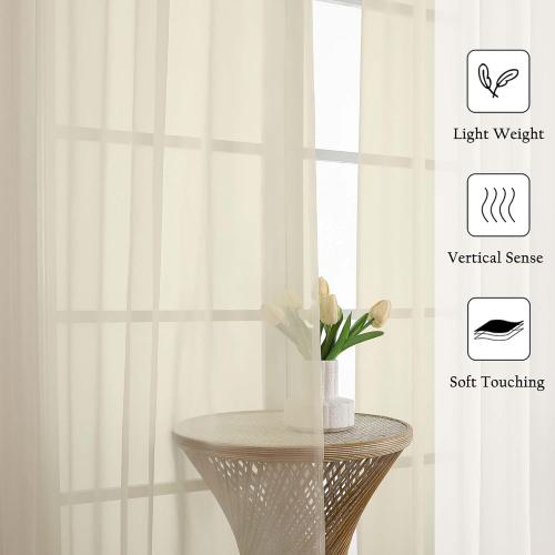 Lecloud Cream Sheer Curtains 84 Inches Long 2 Pcs, Dual Rod Pocket Breathable Rustic Living Room Curtains for Bedroom Dining Room, Home Decor Light Filtering Drapes, Each Panel 59 W x 84 L