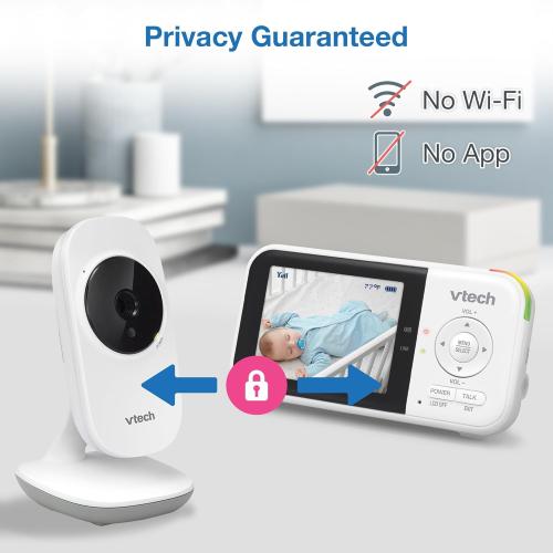 VTech VM819 Baby Monitor with Camera and Audio, 2.8” Screen Portable Baby Camera, Night Vision, 2-Way Audio, Temperature Sensor and Lullabies, Secure Transmission No WiFi, Ideal for Baby/Elderly/Pet
