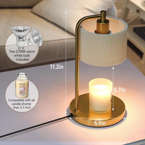 Candle Warmer Lamp with Timer, Dimmable Candle Wax Warmer Electric Candle Lamp for Scented Candles with Bulbs, Christmas Gifts House Warming Gifts Home Decor (Gold-Basic)