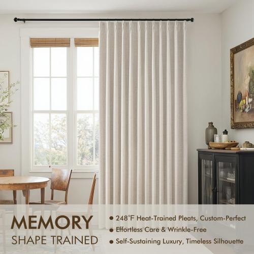 MIULEE Beige Pinch Pleated 100% Blackout Linen Curtains for Bedroom, Room Darkening Memory Trained Light Blocking Window Curtains 84 inches Long for Living Room, Black Out Pleat Drapes, 2 Panels