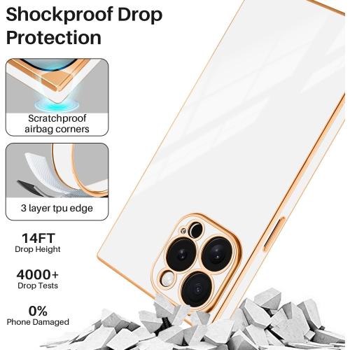 Designed for iPhone 15 Pro Case Rectangle, Works with Magnetic Wireless Charging, Full Lens Protection, Flexible TPU Electroplated Edge for Women Men Phone Case for iPhone 15 Pro White
