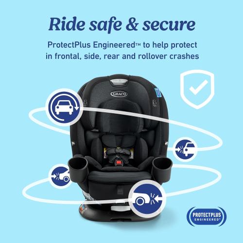 Graco Turn2Me 3-in-1 Rotating Convertible Car Seat, Brighton, Rear-Facing Rotation Only, Forward-Facing Mode, Highback Booster Up to 100 lbs, Adjustable Headrest & Harness, Steel Reinforced Frame (DARK GREY)