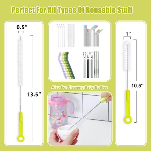 Bottle Cleaning Brush Set - Long Handle Bottle Cleaner for Washing Narrow Neck Beer Bottles, Sports Water Bottles with Straw Brush, Kettle Spout/Lid Cleaner Brushes