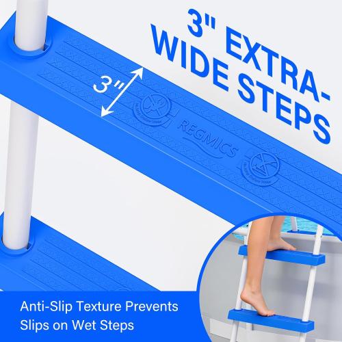 Heavy Duty Steel Frame Swimming Pool Ladder for Above Ground Pools, 3-Step Double-Sided Pool Stairs for 42 Height Pools, 450lbs Capacity with Anti-Slip Rubber Feet & Wide Steps