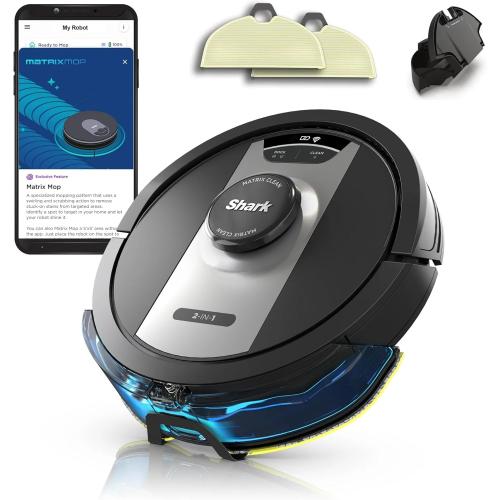 Shark RV2400WD IQ 2-in-1 Robot Vacuum & Mop with Matrix Clean & Sonic Mopping, Perfect for Pet Hair, Carpets, Hard Floors, Compatible with Alexa, Black/Silver, No Self-Empty Base (Renewed)