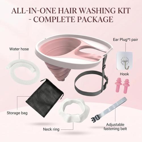 Portable Collapsible Shampoo Bowl Set: Collapsible Hair Washing Basin | Durable Adjustable Strap Hair Washing Station for Elderly, Disabled, Injured, Pregnant & Bedridden Patient Home Care