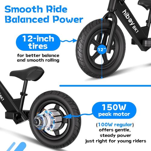 Hiboy Electric Balance Bike for Kids, 12-Inch Tires, 5.6/9 mph, Adjustable Seat, Up to 4.9 Miles, Electric Bike for Kids Ages 3–5