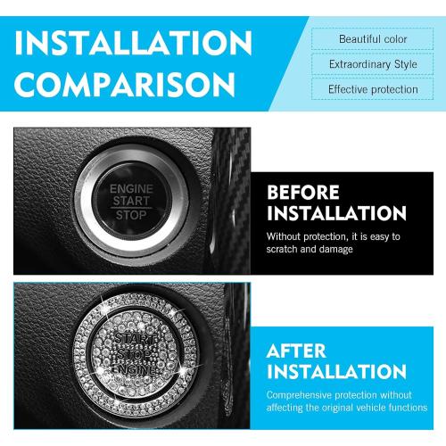 Crystal Rhinestone Car Engine Stop Decoration Ring Sticker, Sparkling Rhinestone Push Start Button Decorative Cover, Bling Interior Accessories for Women, Universal for Most Car (White)
