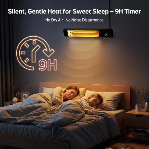 Wall-Mounted Electric Patio Heater, 34 1500W Infrared Heater With Motion Sensor, IPX5 Waterproof, 9 Heat Level & 9H Timer, Indoor & Outdoor Heaters for Patio, Backyard, Garage, and Decks