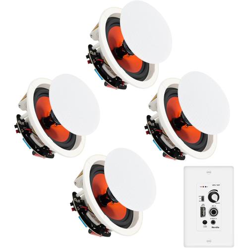 Herdio 8'' Bluetooth in Wall in Ceiling Speakers 800W 2-Way Flush Mount Speakers System with Wall Amplifier Receiver for Home Theater Office (2 Pairs, Paintable-Grille)