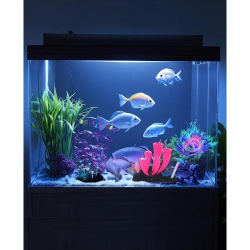 4 Pieces Aquarium Fish Tank Decorations with Glowing Effect, Silicone Glow Artificial Ornament Coral Reef Plants for Aquarium Decoration Small and Large Fish Bowl Decor Accessories