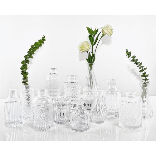Glass Bud Vases Set of 12, Small Vases for Centerpieces, Vintage Mini Vases for Wedding Decor, Clear Glass Bud Vase in Bulk, Office and Home Table Flower Décor