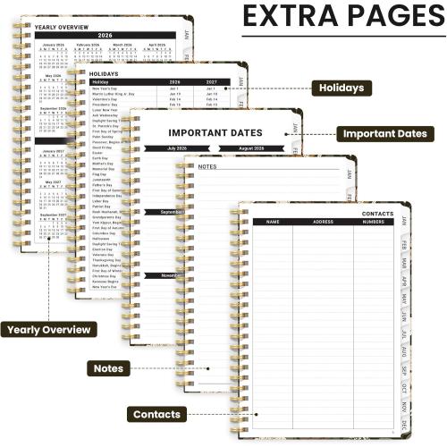 2026 Planner, Weekly and Monthly Calendar Planner for Women, Jan 2026 - Dec 2026, Hardcover Planning Agenda book with Tabs, Spiral Bound, Inner Pocket, Perfect for School Office Supplies, 6.3 x 8.5 - Wild Rose