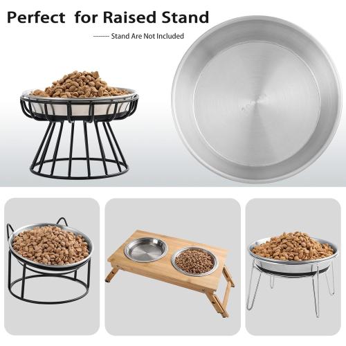 Stainless Steel Cat Bowls,Whisker Friendly Shallow Cat Dishes for Food and Water,Non-Slip Silicone Bottom,Heavy Duty,Replacement Kitten Metal Plate for Elevated Stands,2 Pack