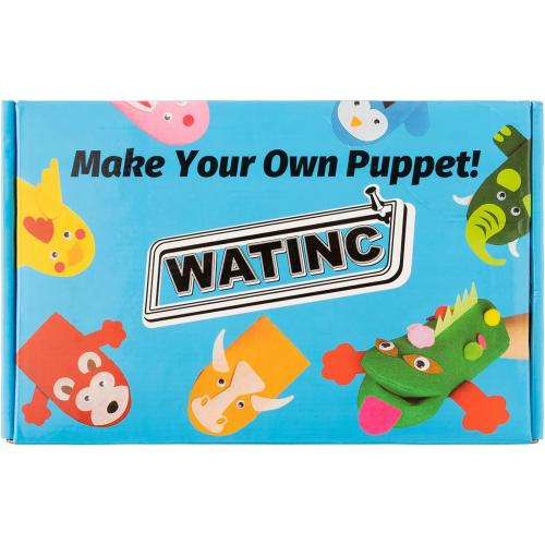 WATINC 6Pcs Hand Puppet Making Kit, Art Craft Felt Sock Puppet Toys, Creative DIY Make Your Own Pompoms Wiggle Googly Eyes Storytelling Role Play Party Supplies Gift for Girls Boys (Animals)