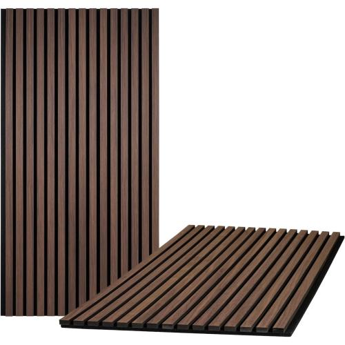 Wood Slat Wall Panels, 2 Pack Acoustic Panels 46.46 × 23.82, 3D Fluted Sound Absorbing Wall Panel for Home & Office Decor, Noise Reducing Interior Wall Treatment (Ebony)