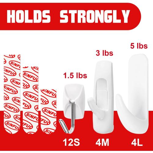 20 Hooks for Hanging Variety Pack,Adhesive Wall Hooks Heavy Duty with 20 Stirps,no Damage Large midium Small Sticky Utility Hooks for Outdoor、Tower、Keys