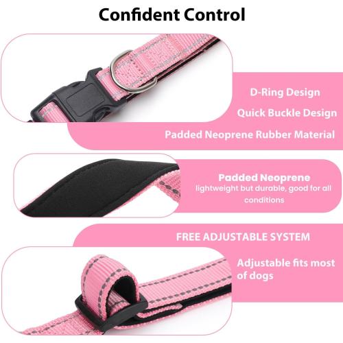 Reflective Dog Collar Padded with Soft Neoprene Breathable Quick Release Basic Dog Collars for Medium Dogs Pink Girl