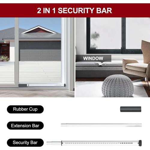 AceMining Sliding Door Security Bar,Heavy Duty Sliding Patio Door Lock Bar, 20-50inch Adjustable Multi-use Window Security Bars, Sliding Door Stopper,White,1Pack